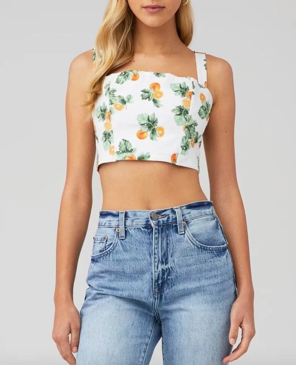WeWoreWhat Straight Neck Corset Crop Top Orange Fruit Print  Womens Size Small